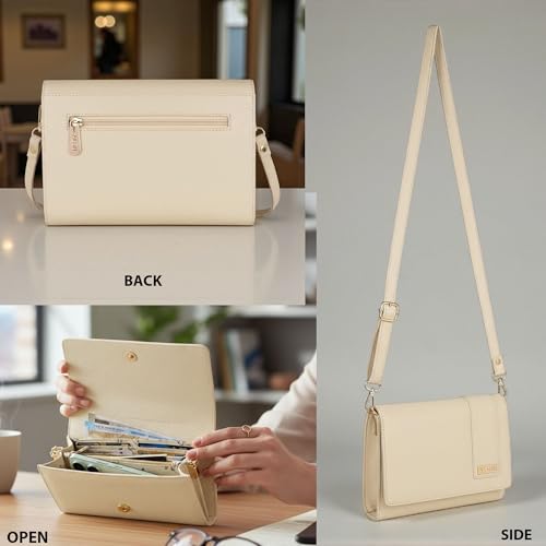 ALSU Women’s Vegan Leather Sling Bag| Stylish Crossbody Purse with Zipper Pocket & Card Slots | Magnetic Closure, Adjustable Strap| Premium Everyday Shoulder Bag for Women & Girls (Peach) - Image 4