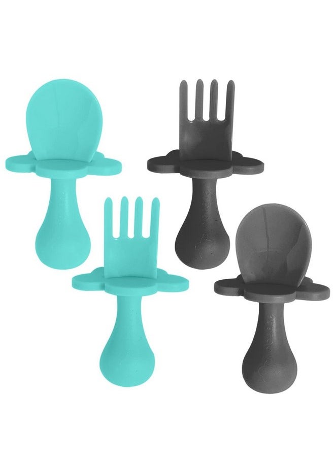 grabease - Grabease Baby Spoons Toddler Utensils Toddler Silverware Baby Utensils, BPA-Free & Phthalate-Free for Baby & Toddler, 2 Sets, Teal and Gray - Image 1