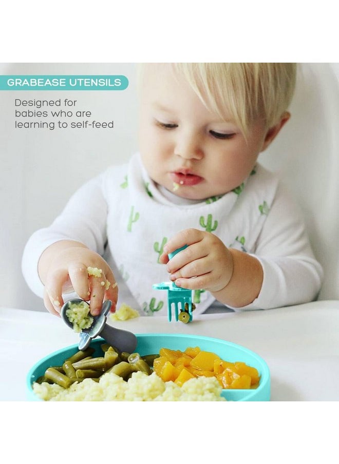 grabease - Grabease Baby Spoons Toddler Utensils Toddler Silverware Baby Utensils, BPA-Free & Phthalate-Free for Baby & Toddler, 2 Sets, Teal and Gray - Image 1
