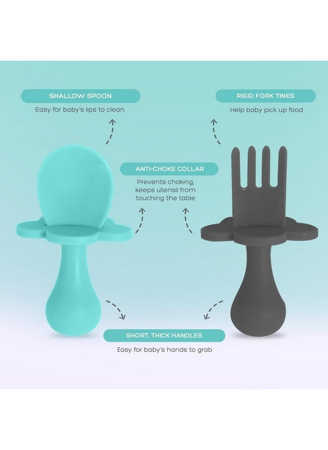 grabease - Grabease Baby Spoons Toddler Utensils Toddler Silverware Baby Utensils, BPA-Free & Phthalate-Free for Baby & Toddler, 2 Sets, Teal and Gray - Image 1