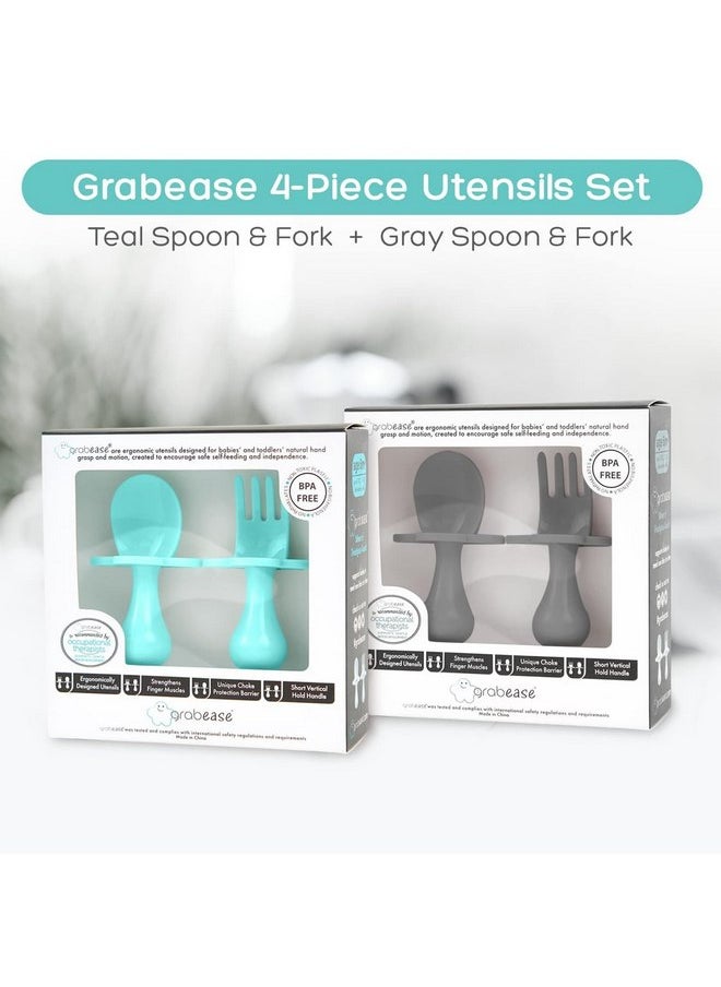 grabease - Grabease Baby Spoons Toddler Utensils Toddler Silverware Baby Utensils, BPA-Free & Phthalate-Free for Baby & Toddler, 2 Sets, Teal and Gray - Image 1
