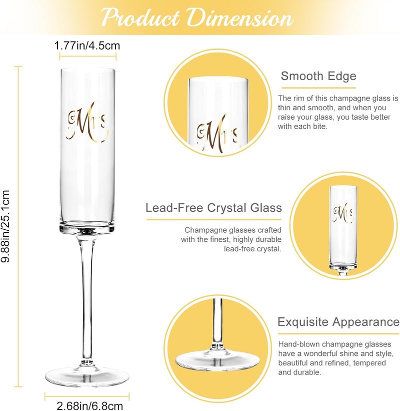 TOPSKY كؤوس شمبانيا كريستال توبسكي للسيد والسيدة مجموعة من 2 هدية فريدة للزفاف وذكرى الزواج والخطوبة وعيد الميلاد 7 أونصات - Image 4