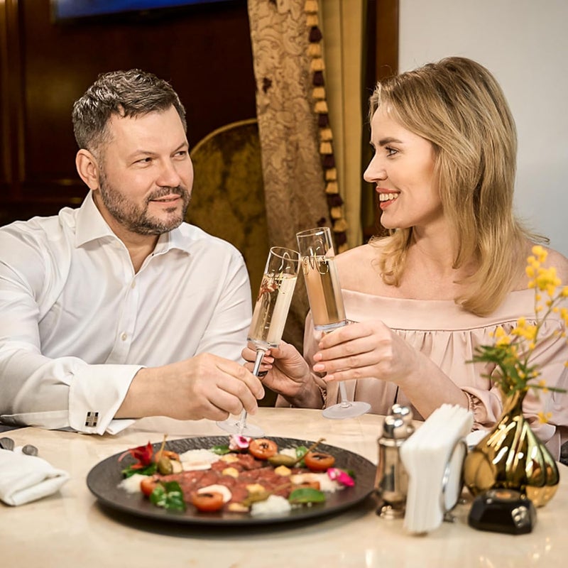 TOPSKY كؤوس شمبانيا كريستال توبسكي للسيد والسيدة مجموعة من 2 هدية فريدة للزفاف وذكرى الزواج والخطوبة وعيد الميلاد 7 أونصات - Image 5