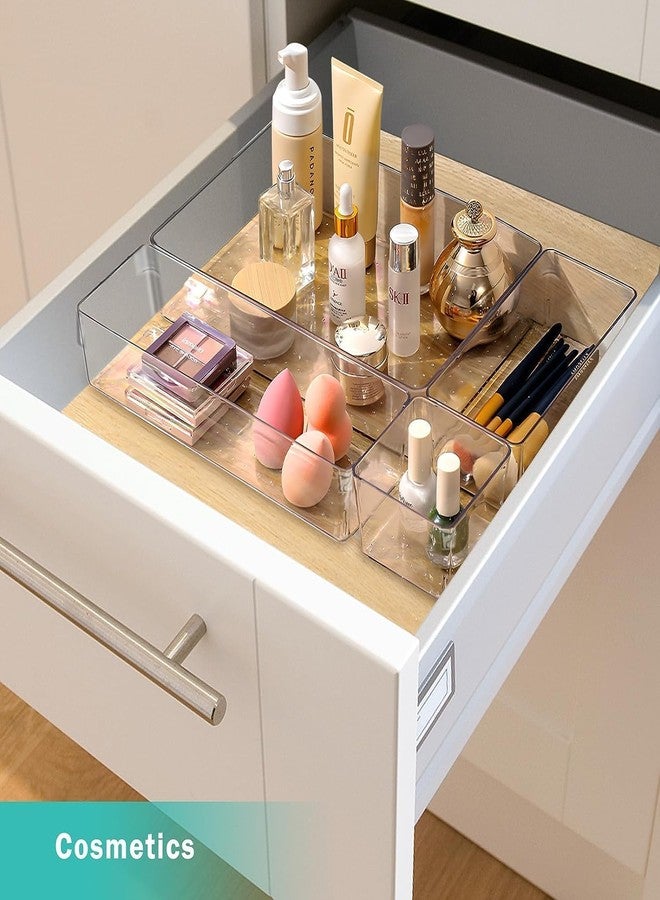 GROFFY Desk Drawer Organizer Trays Various Size Bathroom Drawer Tray Dividers Plastic Vanity Organizers Storage Bins For Makeup Cosmetics Dresser Kitchen Office(Clear) (4 PCS) - Image 3