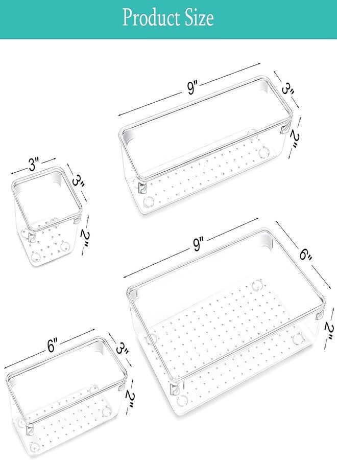 GROFFY Desk Drawer Organizer Trays Various Size Bathroom Drawer Tray Dividers Plastic Vanity Organizers Storage Bins For Makeup Cosmetics Dresser Kitchen Office(Clear) (4 PCS) - Image 2