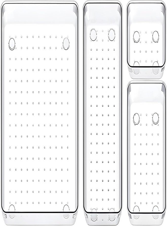 GROFFY Desk Drawer Organizer Trays Various Size Bathroom Drawer Tray Dividers Plastic Vanity Organizers Storage Bins For Makeup Cosmetics Dresser Kitchen Office(Clear) (4 PCS) - Image 1