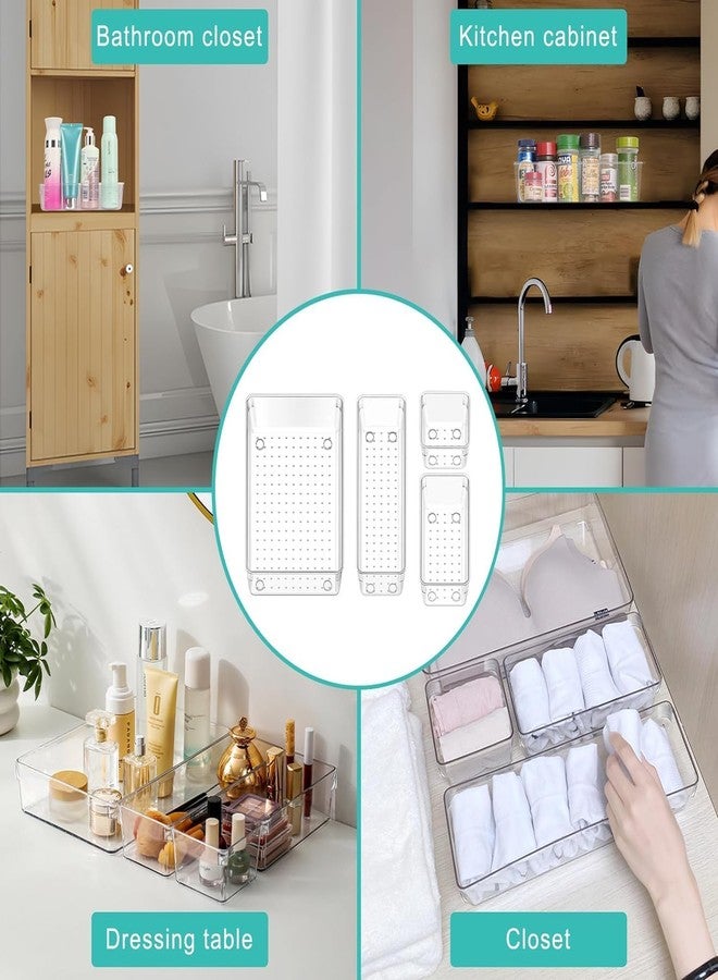 GROFFY Desk Drawer Organizer Trays Various Size Bathroom Drawer Tray Dividers Plastic Vanity Organizers Storage Bins For Makeup Cosmetics Dresser Kitchen Office(Clear) (4 PCS) - Image 5