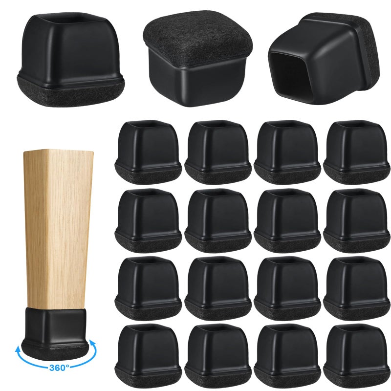 16 Pack Chair Leg Floor Protectors for Hardwood Floors Square Rubber Furniture Sliders 360Felt Pad Bottom Wrapped Thickening Silicone Furniture Legs Caps CoversSquareBlackL