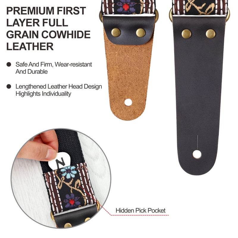 Nefelibata Guitar Strap, 2 Inch Guitar Straps with Full Grain Leather Ends for Bass, Electric and Acoustic Guitars (Free Guitar Accessory Set) - Image 2