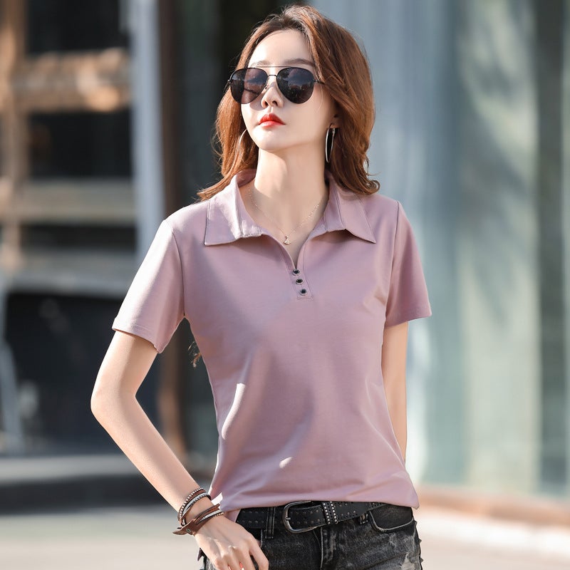 Womens Cotton Polo Casual Tee Spring Summer Coffee  - Image 3