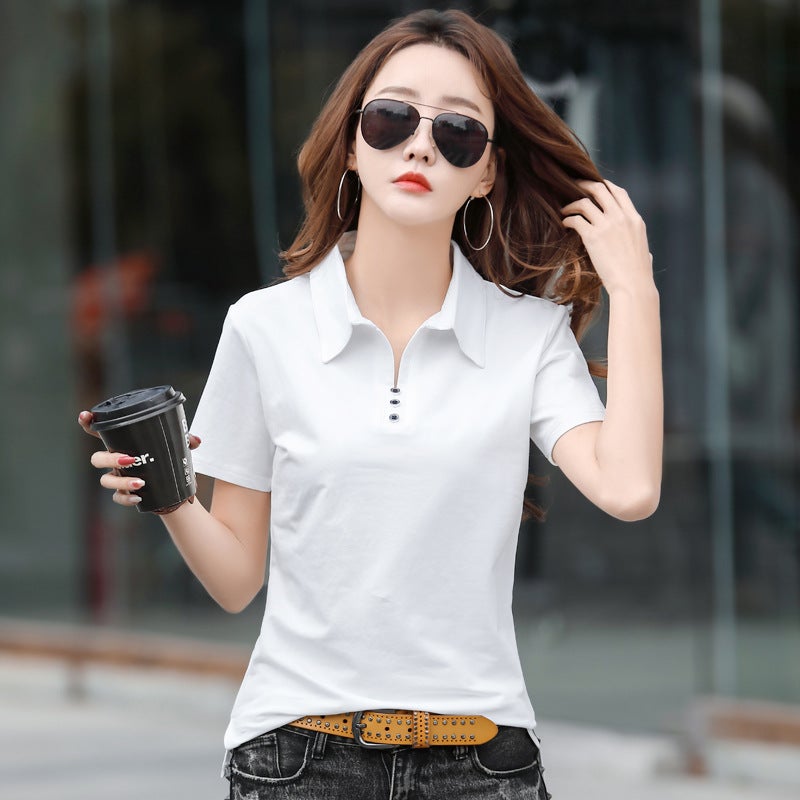 Womens Cotton Polo Casual Tee Spring Summer Coffee  - Image 2