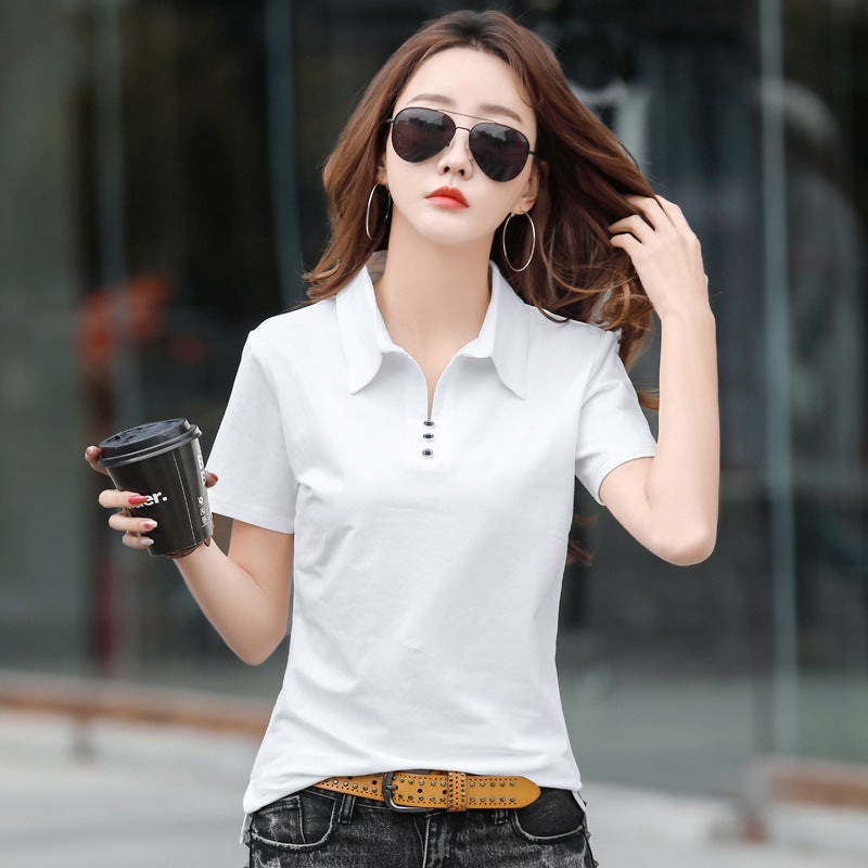 Womens Cotton Polo Casual Tee Spring Summer Coffee  - Image 5