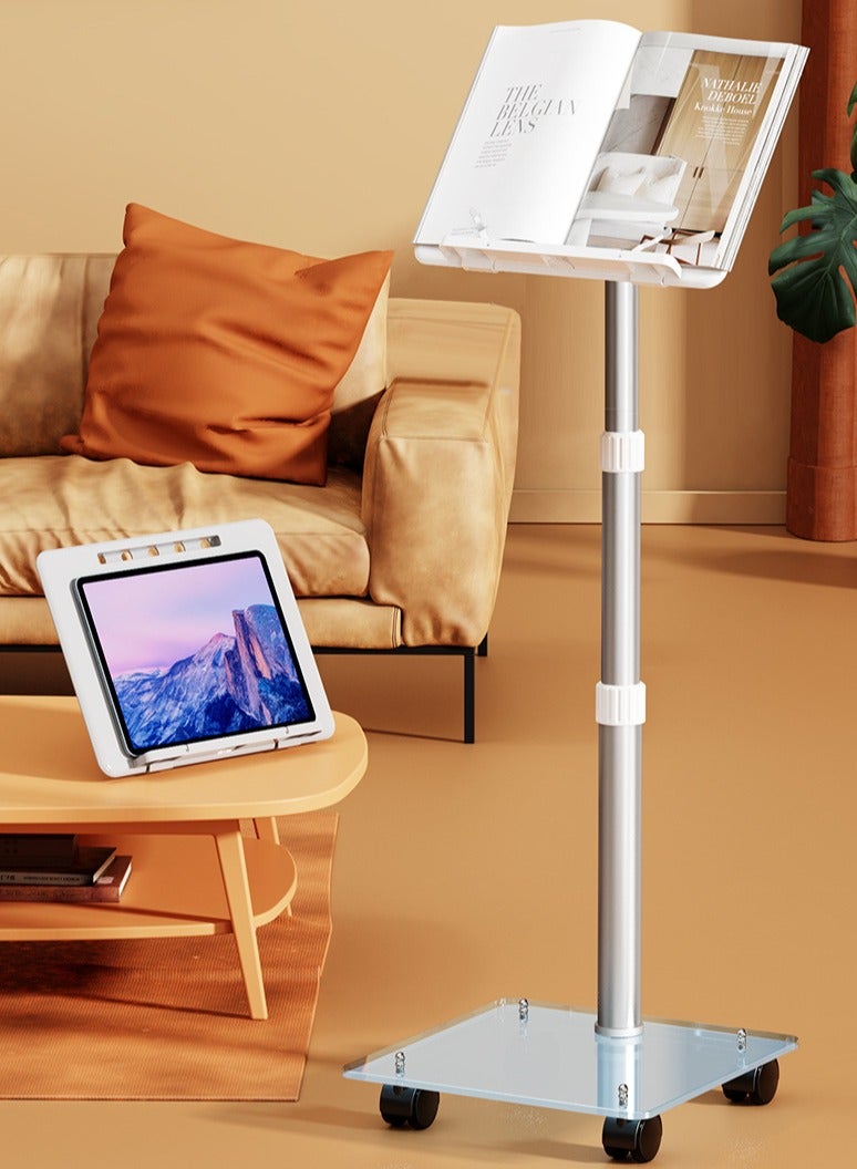 XiuWoo Floor Stand Book Stand for Reading, Rolling Lectern Stand with Wheels, Rolling Laptop Stand Adjustable Height Computer Stand, Tablet Floor Stand with 180° Angle Adjustment - Image 1