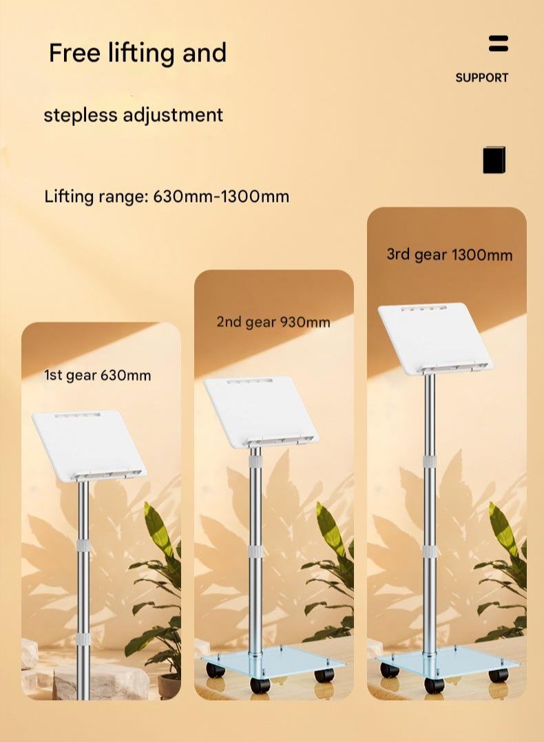 XiuWoo Floor Stand Book Stand for Reading, Rolling Lectern Stand with Wheels, Rolling Laptop Stand Adjustable Height Computer Stand, Tablet Floor Stand with 180° Angle Adjustment - Image 3