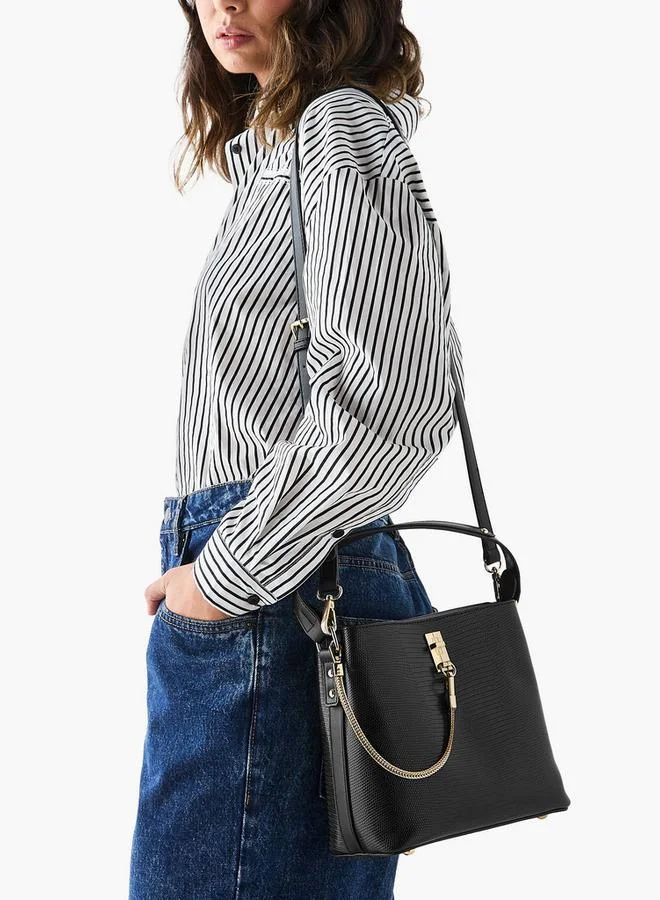 Celeste black Women's Textured Shoulder Bag with Zip Closure for Women | Best Price UAE