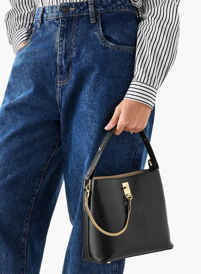 Celeste black Women's Textured Shoulder Bag with Zip Closure for Women | Best Price UAE