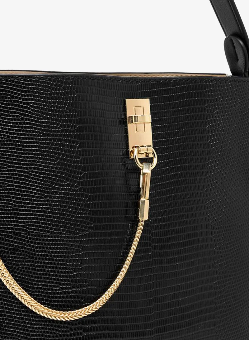 Celeste black Women's Textured Shoulder Bag with Zip Closure for Women | Best Price UAE