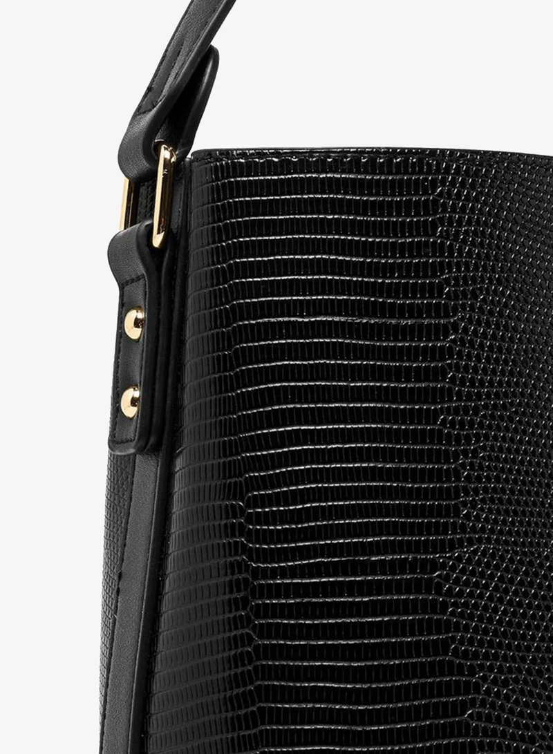 Celeste black Women's Textured Shoulder Bag with Zip Closure for Women | Best Price UAE