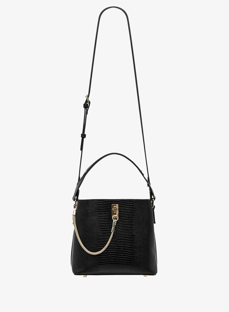 Celeste black Women's Textured Shoulder Bag with Zip Closure for Women | Best Price UAE