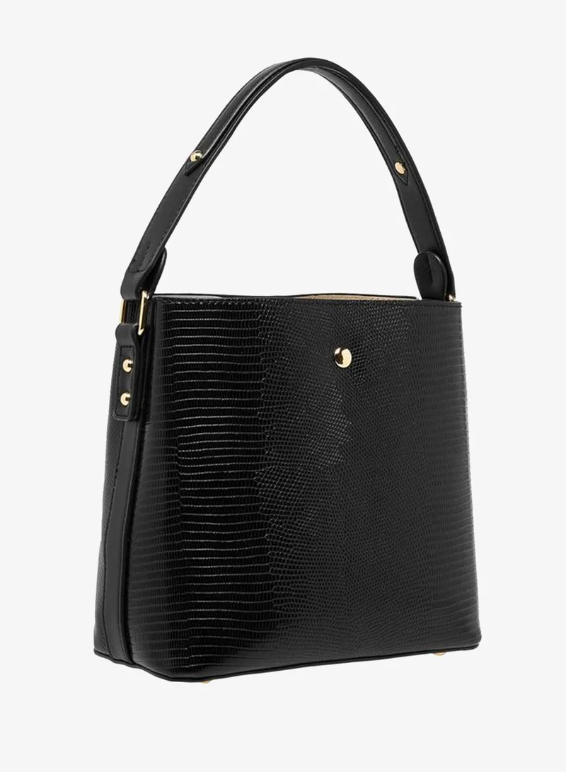 Celeste black Women's Textured Shoulder Bag with Zip Closure for Women | Best Price UAE