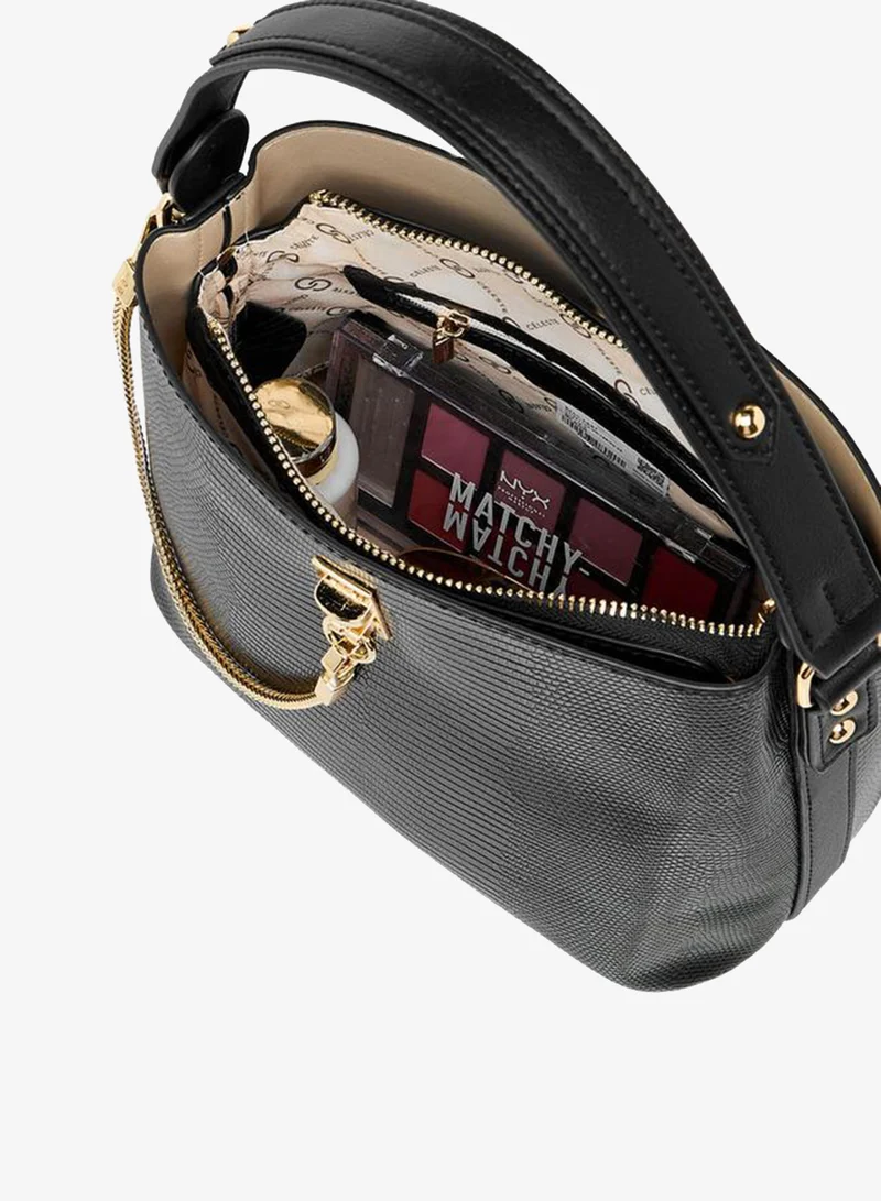 Celeste black Women's Textured Shoulder Bag with Zip Closure for Women | Best Price UAE