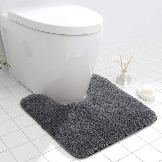 LUXURY GREY CONTOUR BATH RUG 195 X 195 INCHES SHAGGY BATHROOM RUGS NON SLIP EFFICIENT WATER ABSORBENT WASHABLE TUFTED BATH MAT MICROFIBER SOFT THICK PLUSH USHAPED TOILET RUG FOR FEET