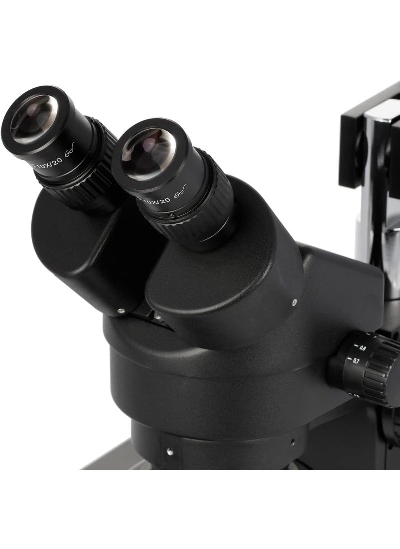 AmScope AmScope SM4BZFRLB Professional Binocular Stereo Zoom Microscope WH10x Eyepieces 35X90X Magnification 07X45X Zoom Objective 8W Fluorescent Ring Light Black DoubleArm Boom Stand 110V120V Includes 05x and 20x Barlow Lenses  - Image 5