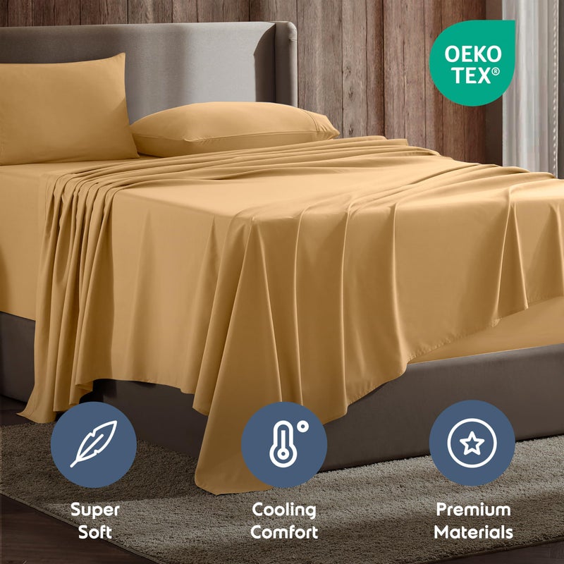 Nestl King Sheet Set - Luxury 1800 Ultra-Soft Microfiber King Bed Sheets - Double Brushed - Deep Pockets - Easy Fit - 4 Piece Set - Bedding Sheets & Pillowcases (King, Camel Gold) - Image 5