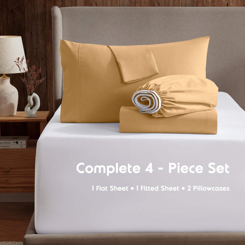 Nestl King Sheet Set - Luxury 1800 Ultra-Soft Microfiber King Bed Sheets - Double Brushed - Deep Pockets - Easy Fit - 4 Piece Set - Bedding Sheets & Pillowcases (King, Camel Gold) - Image 2