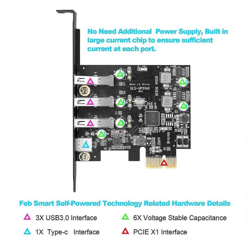Desktop PC PCIE to USB 3.0x3 + Type-c 1 port expansion card - Image 4