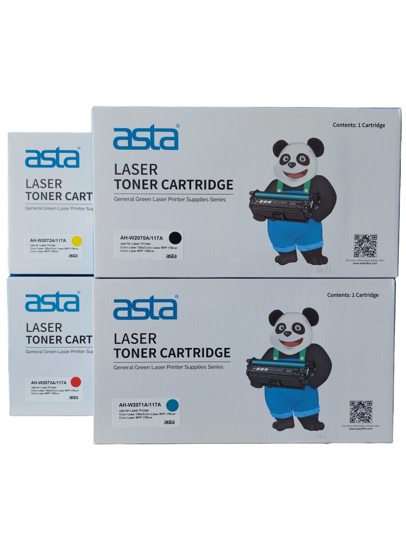 Asta Compatible Toner With 117A Cartridge Replacement Toner For HP Color Laser MFP 178nw 179fnw 150nw 150a 178nwg 179fwg 178 179 150 Works With W2070A W2071A W2072A W2073A 117A Ink (Black Cyan Yellow Magenta Pack of 4)  - Image 1