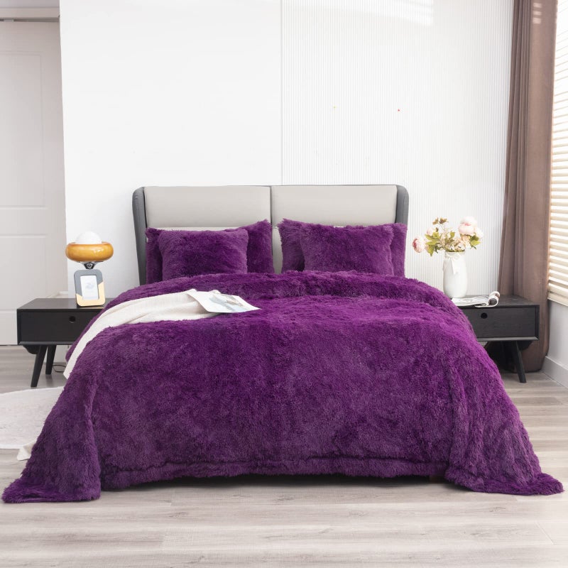 YUSOKI Faux Fur Queen Blanket(Purple 90"" x 90"") Whithout Pillows Winter Lightweight Plush Fuzzy Soft Cozy Microfiber Comfy Bed Blanket for Women Kids Girls Couch Sofa Washable - Image 1