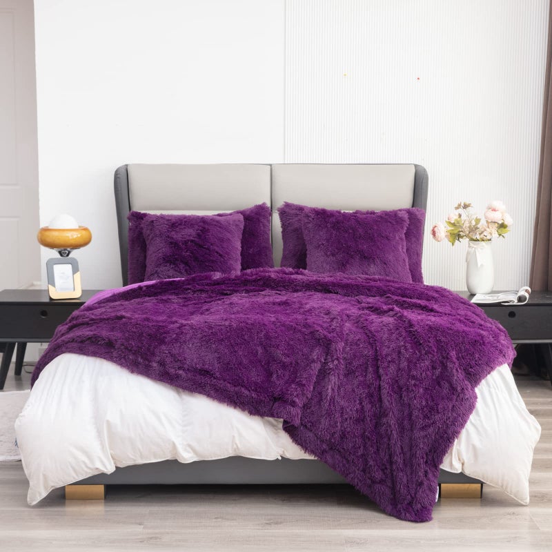 YUSOKI Faux Fur Queen Blanket(Purple 90"" x 90"") Whithout Pillows Winter Lightweight Plush Fuzzy Soft Cozy Microfiber Comfy Bed Blanket for Women Kids Girls Couch Sofa Washable - Image 4