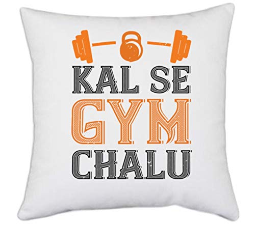 UDNAG White Polyester 'Gym | kal se gym chalu' Pillow Cover [16 Inch X 16 Inch] - Image 2