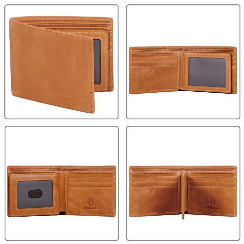 VISOUL Leather Mens Bifold RFID Blocking Wallet with 2 ID Windows, Leather Wallet for Men (Leather, Tan) - Image 2