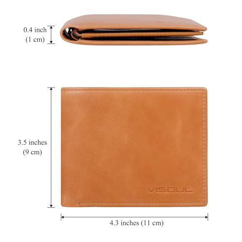 VISOUL Leather Mens Bifold RFID Blocking Wallet with 2 ID Windows, Leather Wallet for Men (Leather, Tan) - Image 4