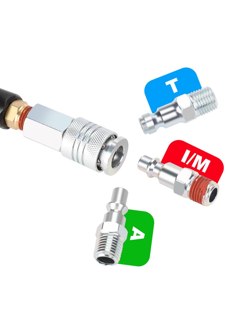 Hromee 1/4 in x 30 ft Polyurethane Recoil Air Compressor Hose with Bend Restrictors Compressor Hose with 1/4" Industrial Universal Quick Coupler and 4PCS I/M Plug Kit, Red