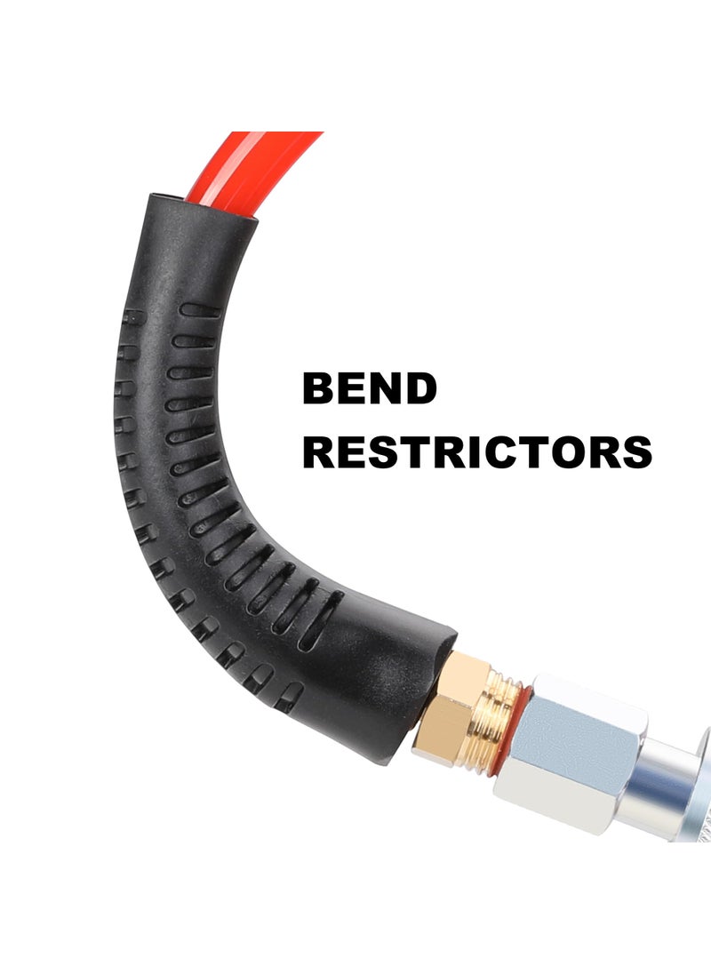 Hromee 1/4 in x 30 ft Polyurethane Recoil Air Compressor Hose with Bend Restrictors Compressor Hose with 1/4" Industrial Universal Quick Coupler and 4PCS I/M Plug Kit, Red