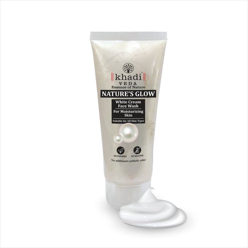 Khadi Veda Natures Glow White Cream Aloevera Face Wash for Moisturizing Skin 100ml each Pack of 2 - Image 1