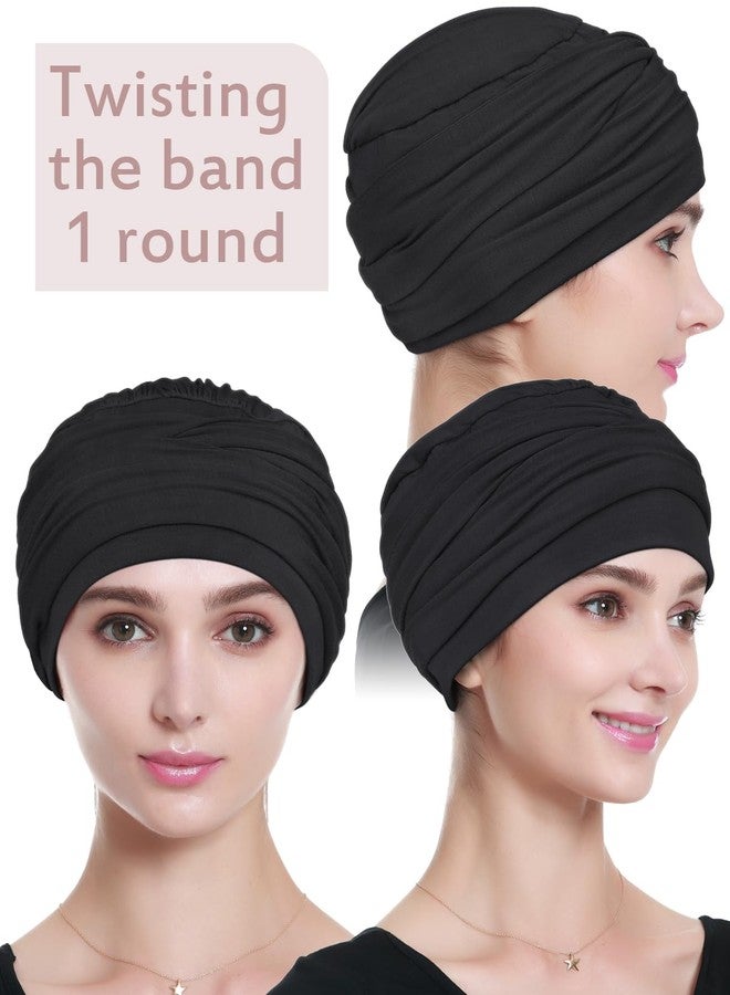 Alnorm Chemo Headwear Viscose Turban Head Wrap Beanie Black - Image 2