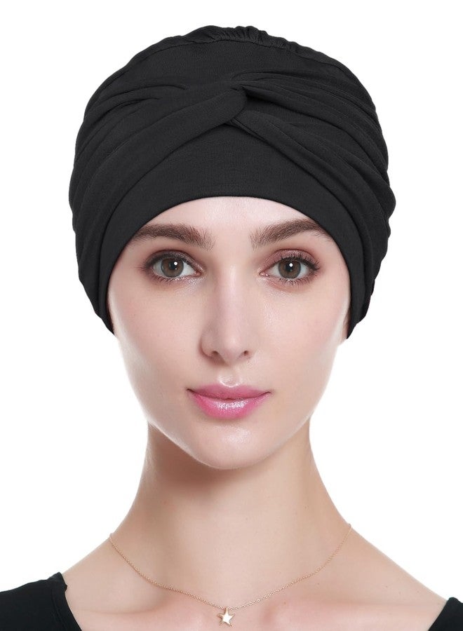Alnorm Chemo Headwear Viscose Turban Head Wrap Beanie Black - Image 5