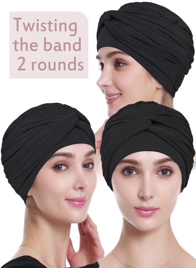 Alnorm Chemo Headwear Viscose Turban Head Wrap Beanie Black - Image 4