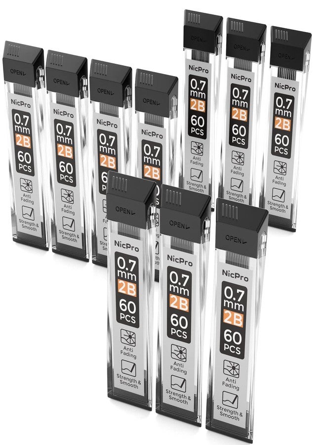 Nicpro 600pcs Mechanical Pencil Refills 0.7 mm, Break Resistant Mechanical Pencil Refills 2B, 60 Pack Per Tube, 10 Tubes - Image 1