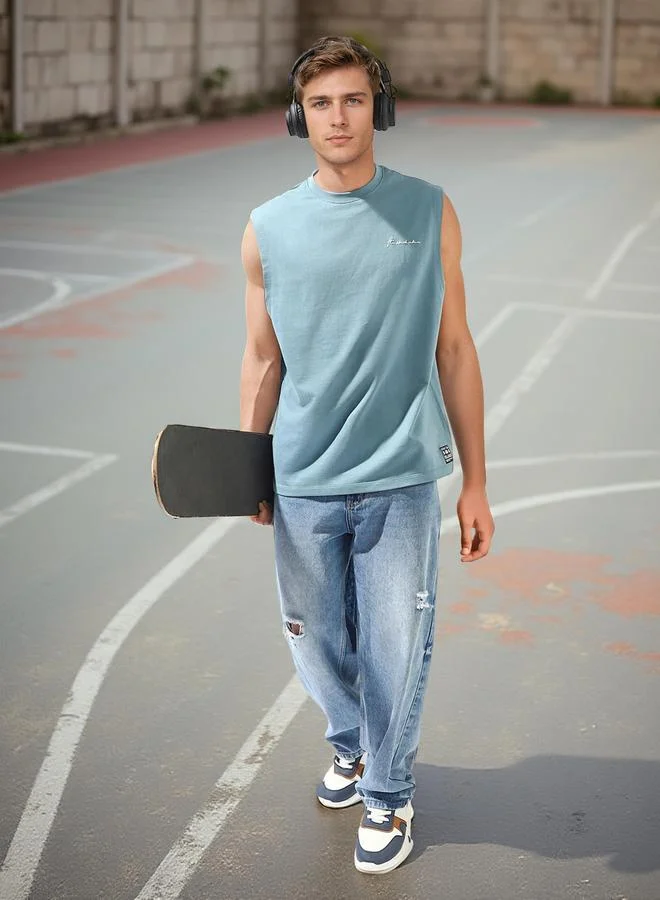 هوبرهولمي تيشيرت رجالي أزرق قطن 1% سادة مقاس كبير