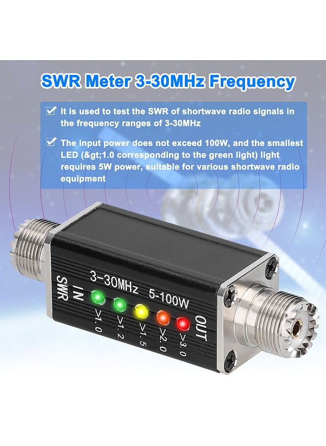 Generic - LED SWR Meter 3-30MHz Frequency Shortwave Standing Waves Indicator with 5 LEDs M Female Interface - Image 1