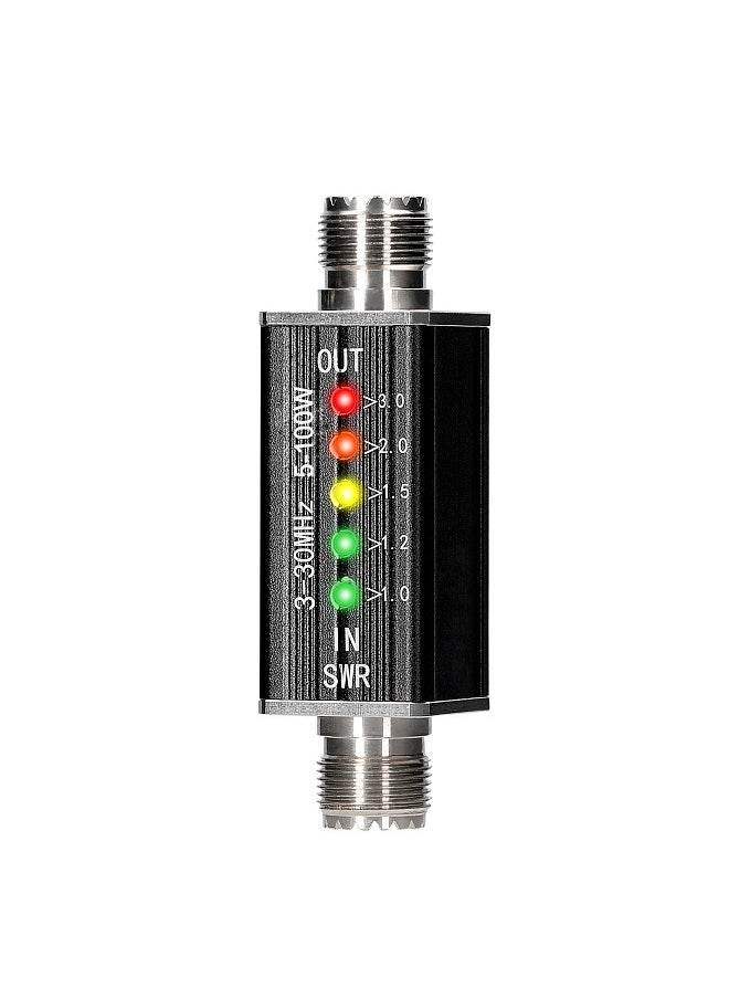 Generic - LED SWR Meter 3-30MHz Frequency Shortwave Standing Waves Indicator with 5 LEDs M Female Interface - Image 1