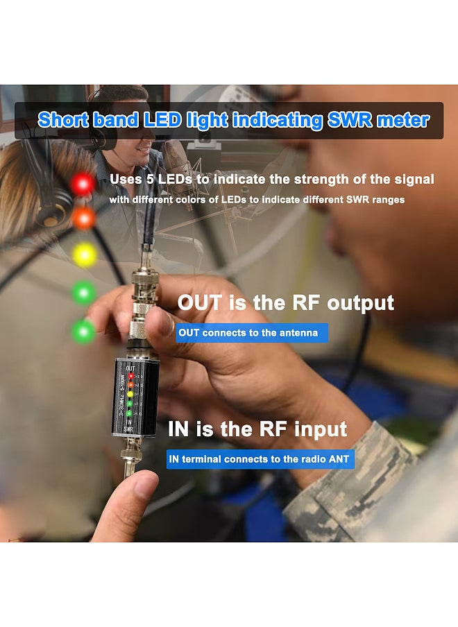 Generic - LED SWR Meter 3-30MHz Frequency Shortwave Standing Waves Indicator with 5 LEDs M Female Interface - Image 1