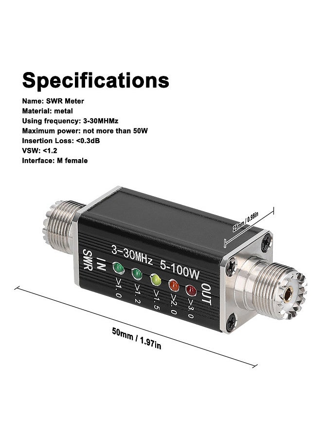 Generic - LED SWR Meter 3-30MHz Frequency Shortwave Standing Waves Indicator with 5 LEDs M Female Interface - Image 1