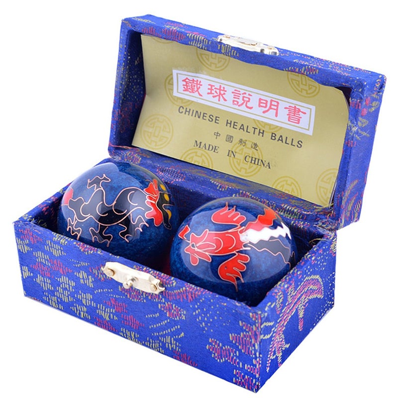 fengshuisale fengshuisale Feng Shui Chinese Health Balls Blue with Phoenix and Dragon 42MM W Red String Bracelet F1116165inchCloisonne