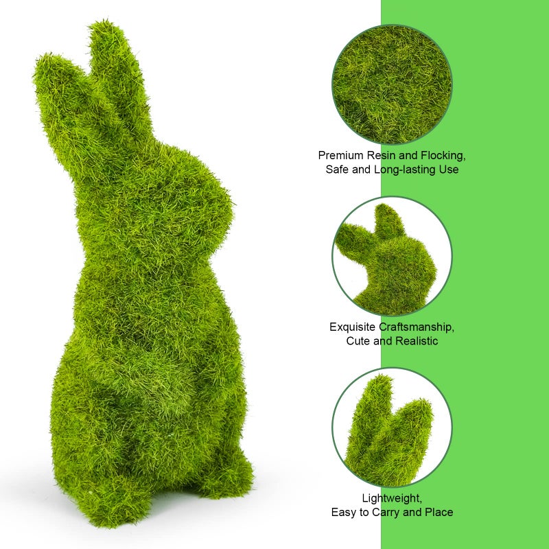 MicoSim Easter Bunny Decorations,Resin Moss Bunny Figurine,Garden Artificial Moss Rabbit Easter DÃ©cor Easter Party Favors Gifts(Medium Sit) - Image 3